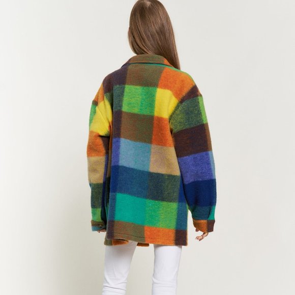 New DAVI N DANI fuzzy shacket shirt plaid multi color brushed western SM-4X - Picture 7 of 16